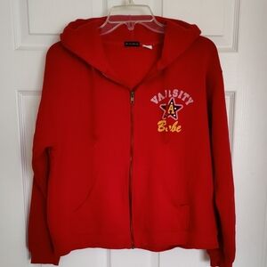 FANG Vibrant Red Textured Hoodie For Women